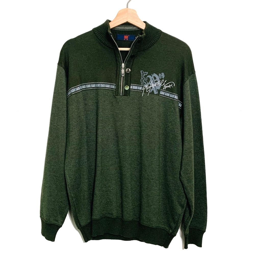 Vintage Green Quarter Zip Pull Over Sweater Men’s Large Markaveli Branded Tupac